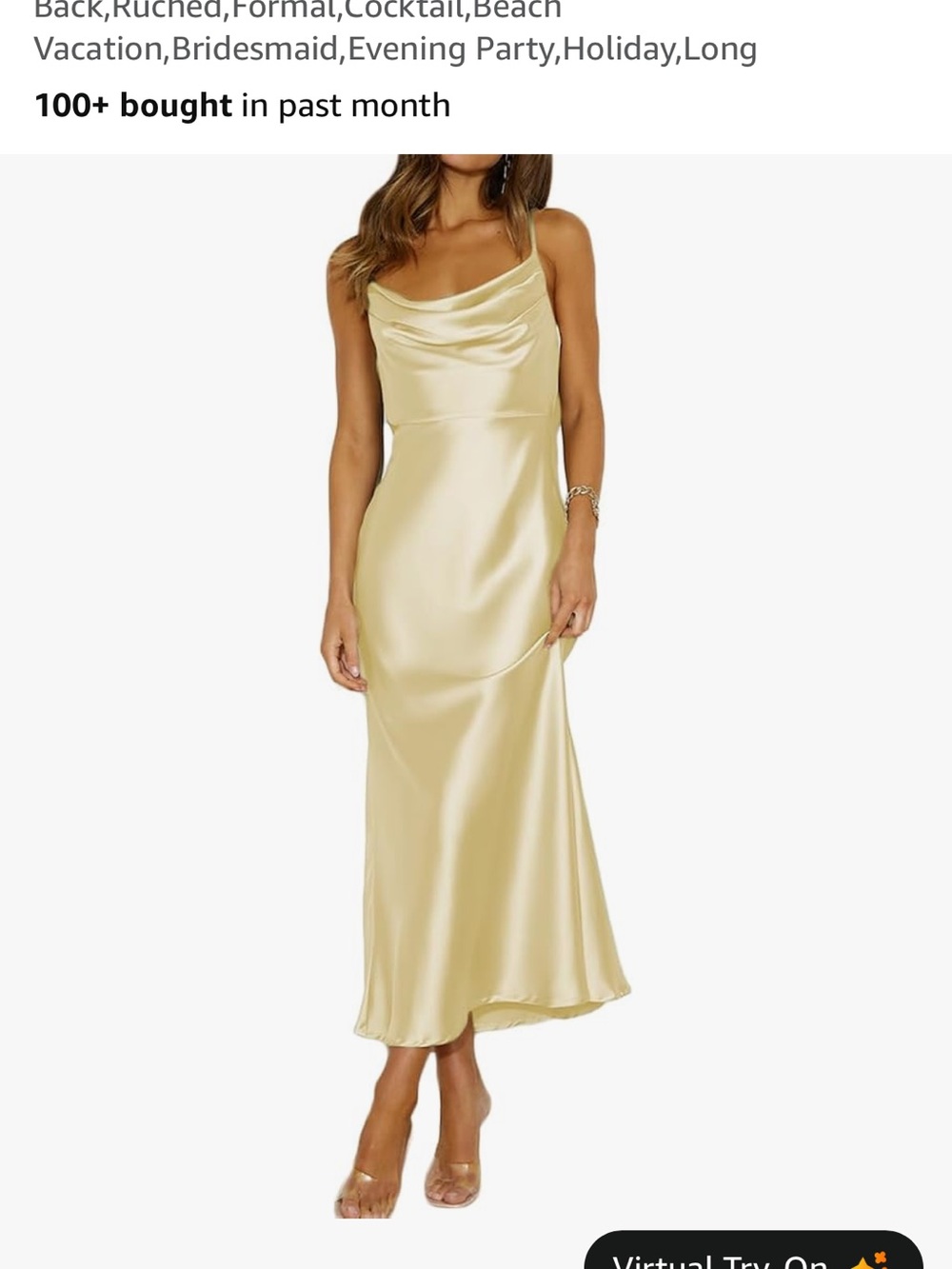 Cowl Neck Satin Midi Dress in Yellow